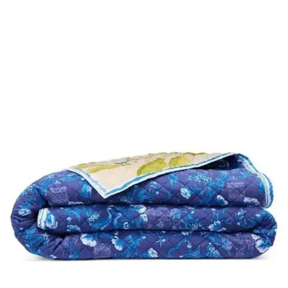 Coniglio Palm Beach Bird of Paradise Faded Banana Reversible Quilt Cranes Indigo